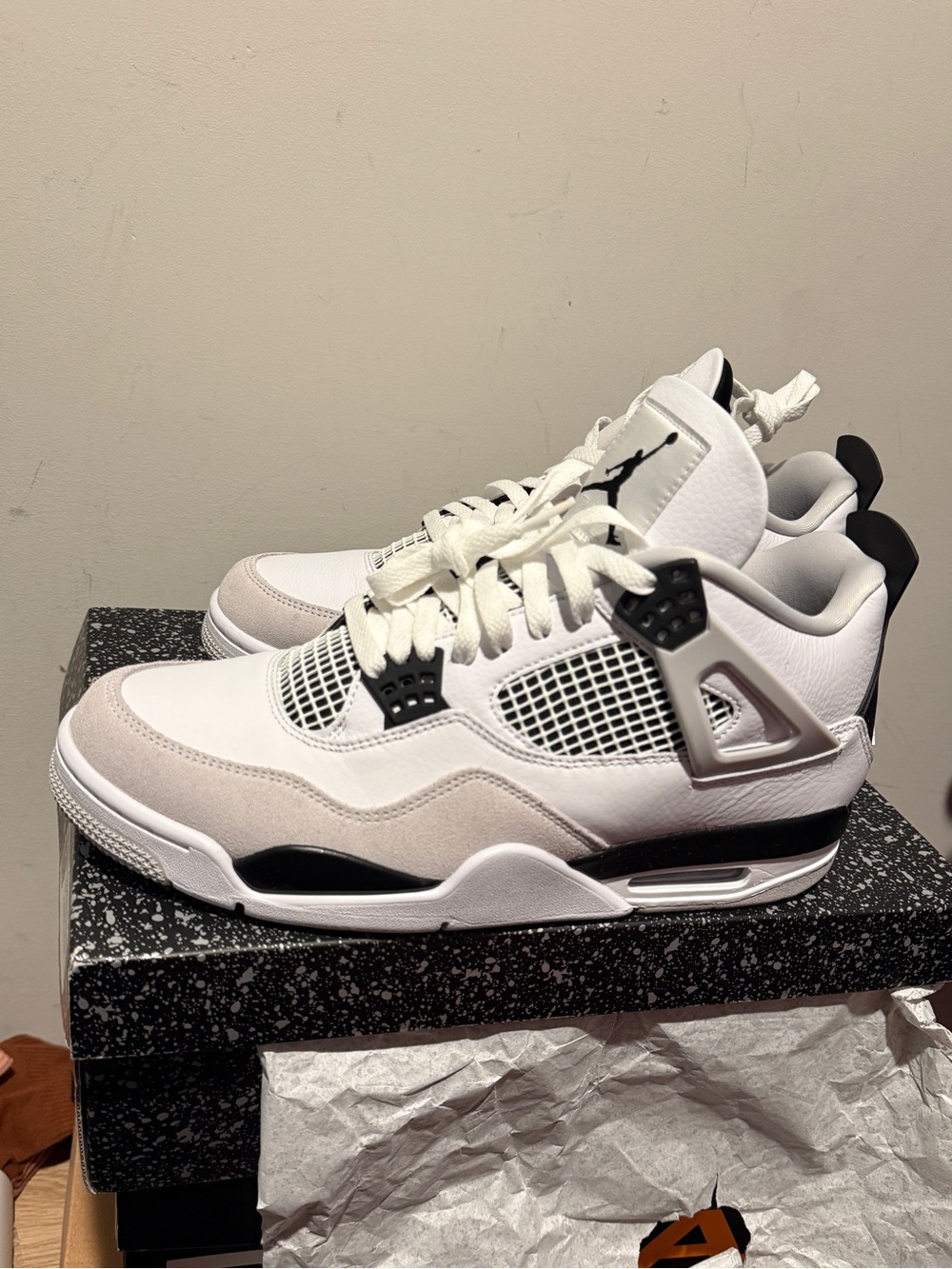Nike Air Jordan 4 Retro Men’s Shoes - Military Black (White/Black/Gray)- Size 11